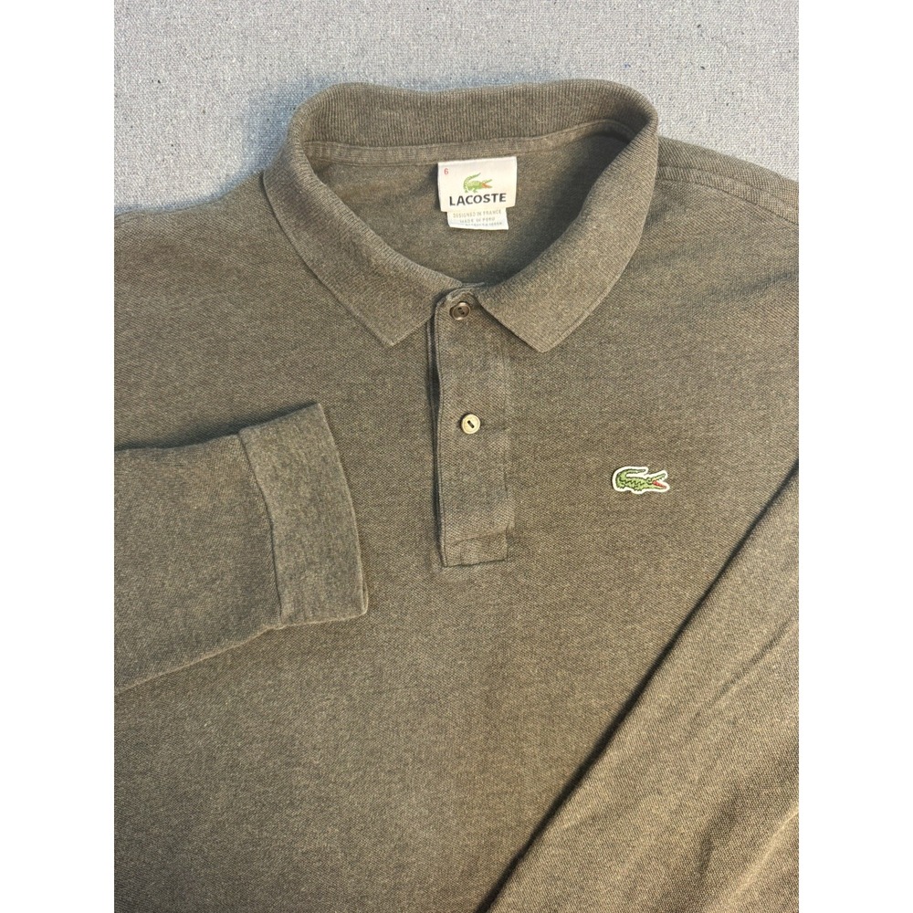 Lacoste Long Sleeve Polo Shirt Green Men Size 6 XL  Olive Cotton Classic Logo